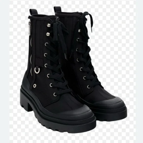 Zara Black Leather Combat Boots with Double Side Zipper Zara | Shoes | Zara Genuine Leather Black Front Zipper  main image 2